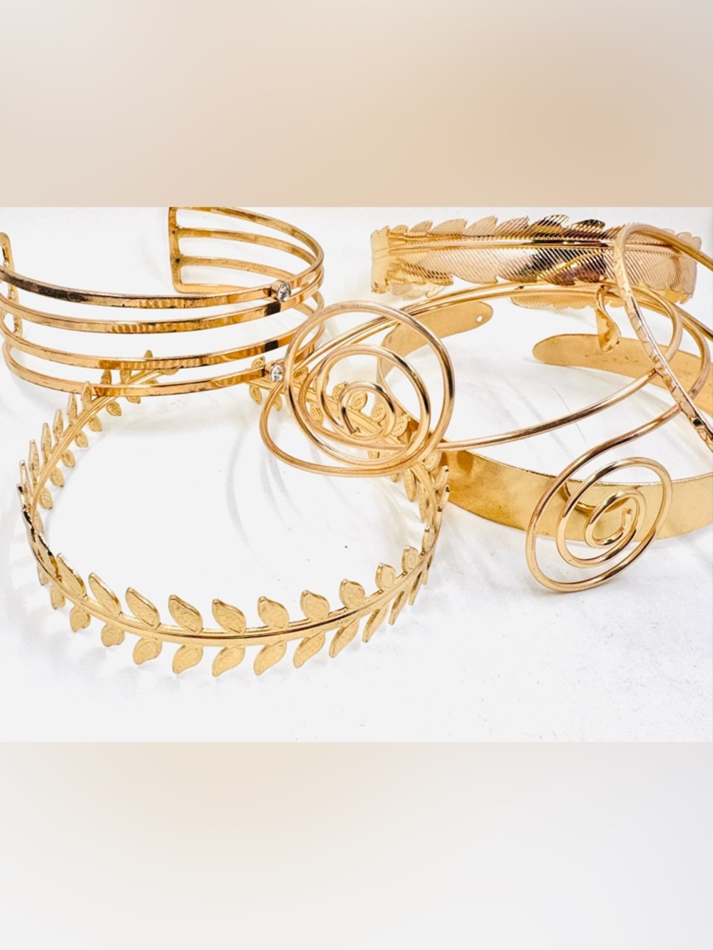 Gold Tone Leaf & Swirl Statement Arm Band Cuff Set of 6 - Picture 3 of 4